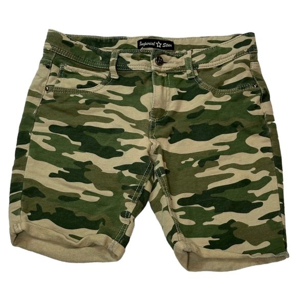 Imperial Star Shorts Girls Size 14 Green Khaki Camo Stretch Cut Off Flat Front - Picture 2 of 12